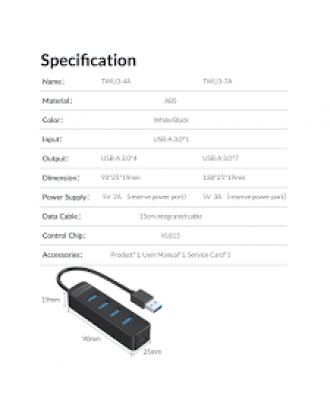 ORICO TWU3-4A-BK 4-Port USB 3.0 HUB